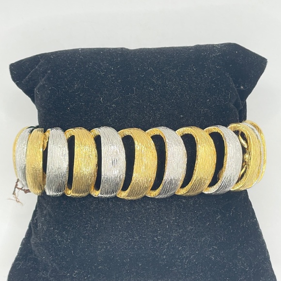 Les Bernard NWT Textured Silver and Gold Tone Link Vintage Bracelet - Picture 1 of 13